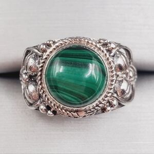 3.5 Carat African Malachite 925 Sterling Silver Artisan Ring